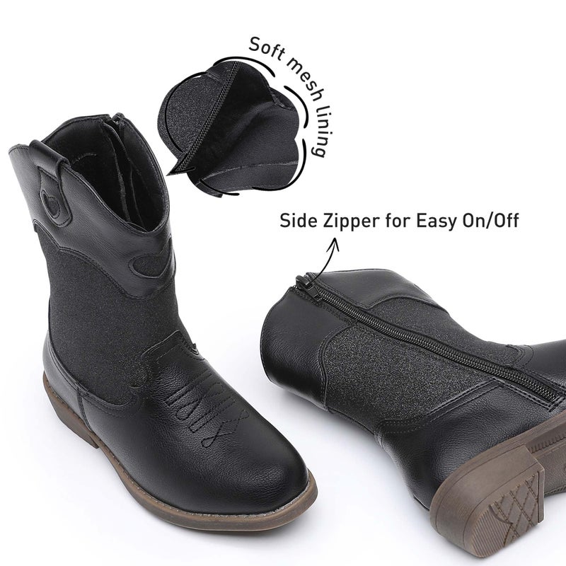 Ahannie Girls Glitter Cowboy Boots â€“ Sparkly Western Cowgirl Boots with Side Zipper (Toddler/Little Kid/Big Kid)(Black/Glitter-3 Little Kid) - Image 5