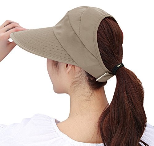 HINDAWI Sun Hats for Women Wide Brim UV Protection Summer Beach Visor Cap Khaki - Image 2