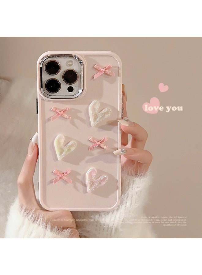 NIBEMINENT Pink Heart Shaped Bow Protective TPU Case Cover For iPhone 15 Pro Max, Pink