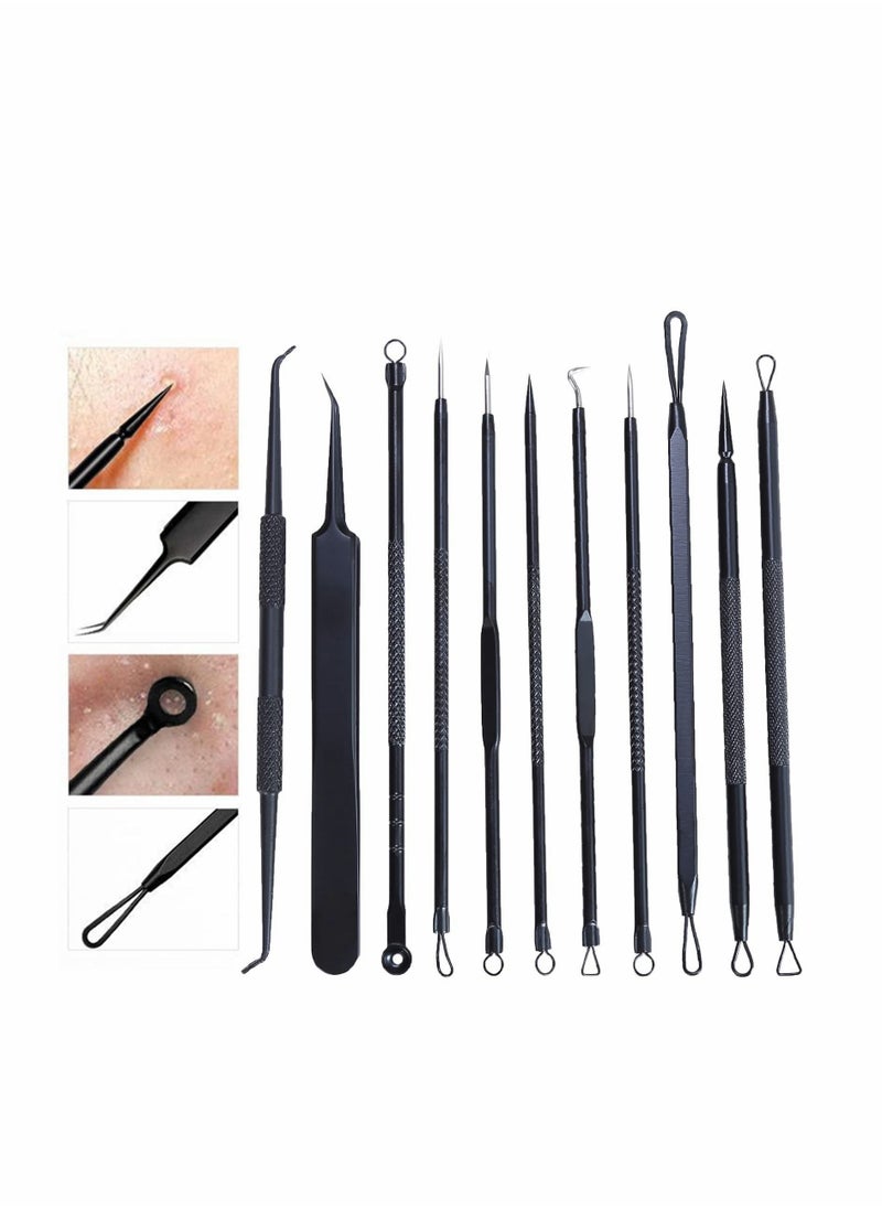 NIBEMINENT Acne Needle Tool Sets 11 Pcs Stainless Steel Blackhead Remover Pimple Popper Kit, Tweezers Extractor Comedone Blackheads Treatment Blemish Kit with Case  - Image 1