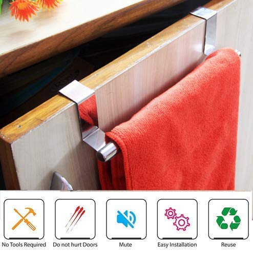 Golden Bird Golden Bird Internatonal Stainless Steel Towel Bar Holder Over The Kitchen Space Saver Cabinet Cupboard Door Hanging Rack Storage Holders Accessories Pack 2 - Image 2