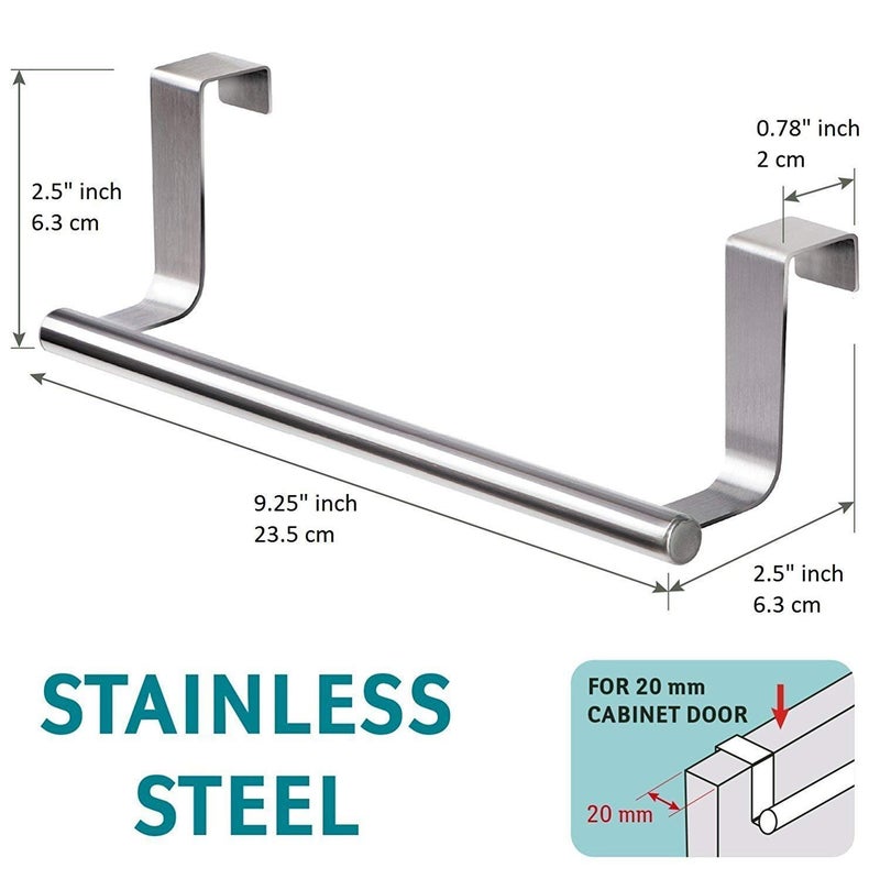 Golden Bird Golden Bird Internatonal Stainless Steel Towel Bar Holder Over The Kitchen Space Saver Cabinet Cupboard Door Hanging Rack Storage Holders Accessories Pack 2 - Image 3