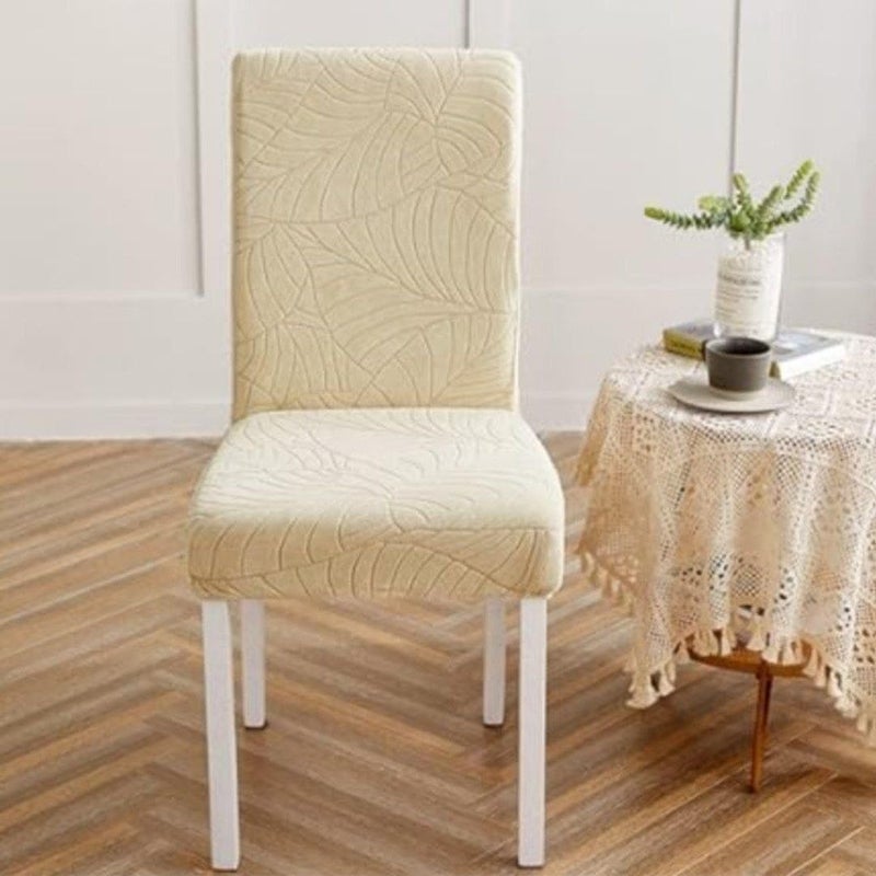 Generic Dining Chair Covers with Leaf Pattern, (Beige), Stretch Fit Slipcovers, 6 Pack, .flo - Image 1