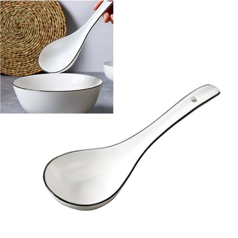 White Ceramic Soup Spoon Porcelain Tableware for Noodles Stew and Rice Bowls - Image 3
