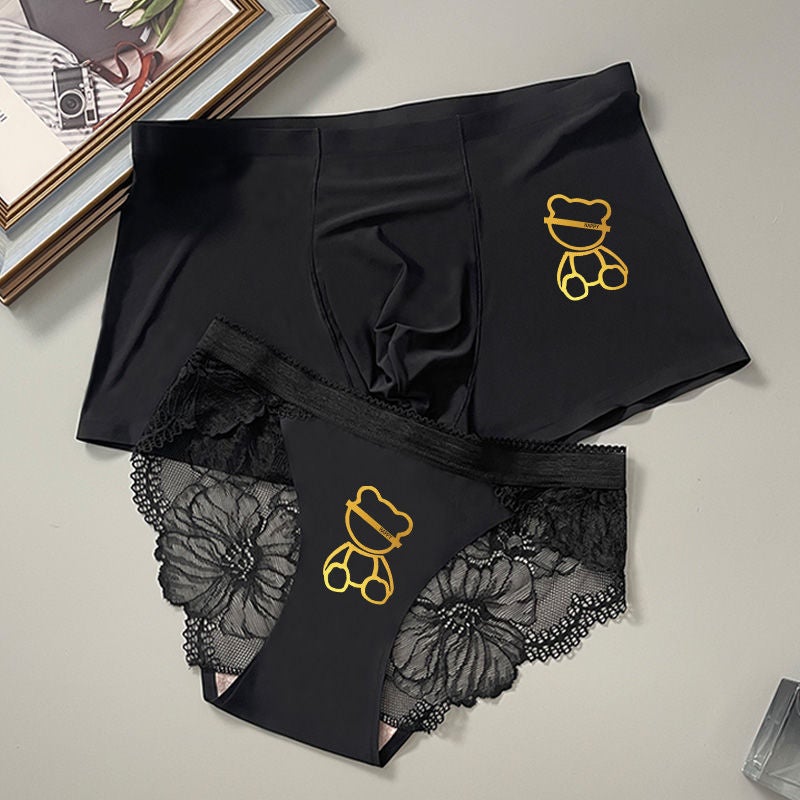 Couple'S Underwear One Man And One Woman Summer Seamless Ice Silk Red Wedding Couple'S Lace Couple'S Underwear - Image 2
