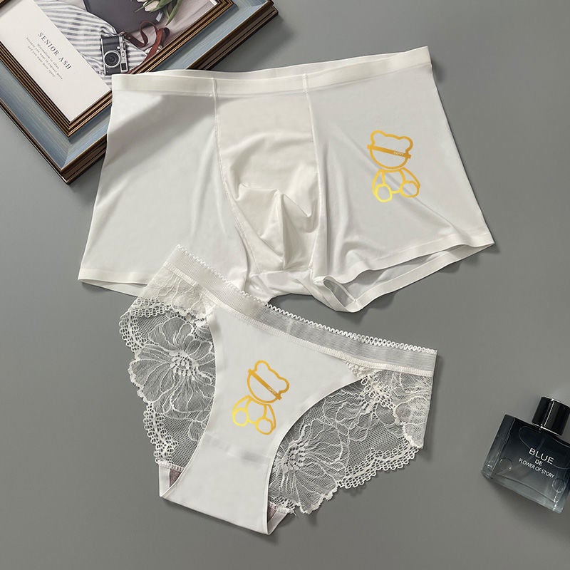 Couple'S Underwear One Man And One Woman Summer Seamless Ice Silk Red Wedding Couple'S Lace Couple'S Underwear - Image 4