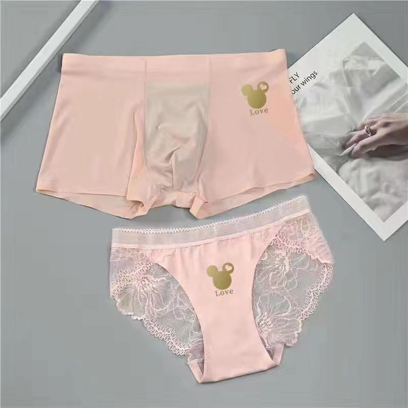 Couple'S Underwear One Man And One Woman Summer Seamless Ice Silk Red Wedding Couple'S Lace Couple'S Underwear - Image 1