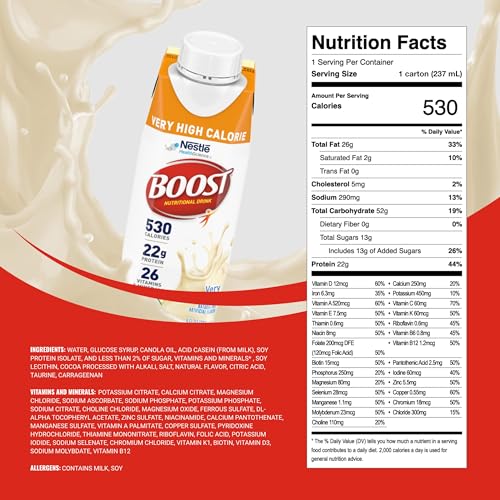 Boost Very High Calorie Vanilla Nutritional Drink – 22g Protein, 530 Nutrient Rich Calories, 8 Fl Oz (Pack of 24) - Image 3