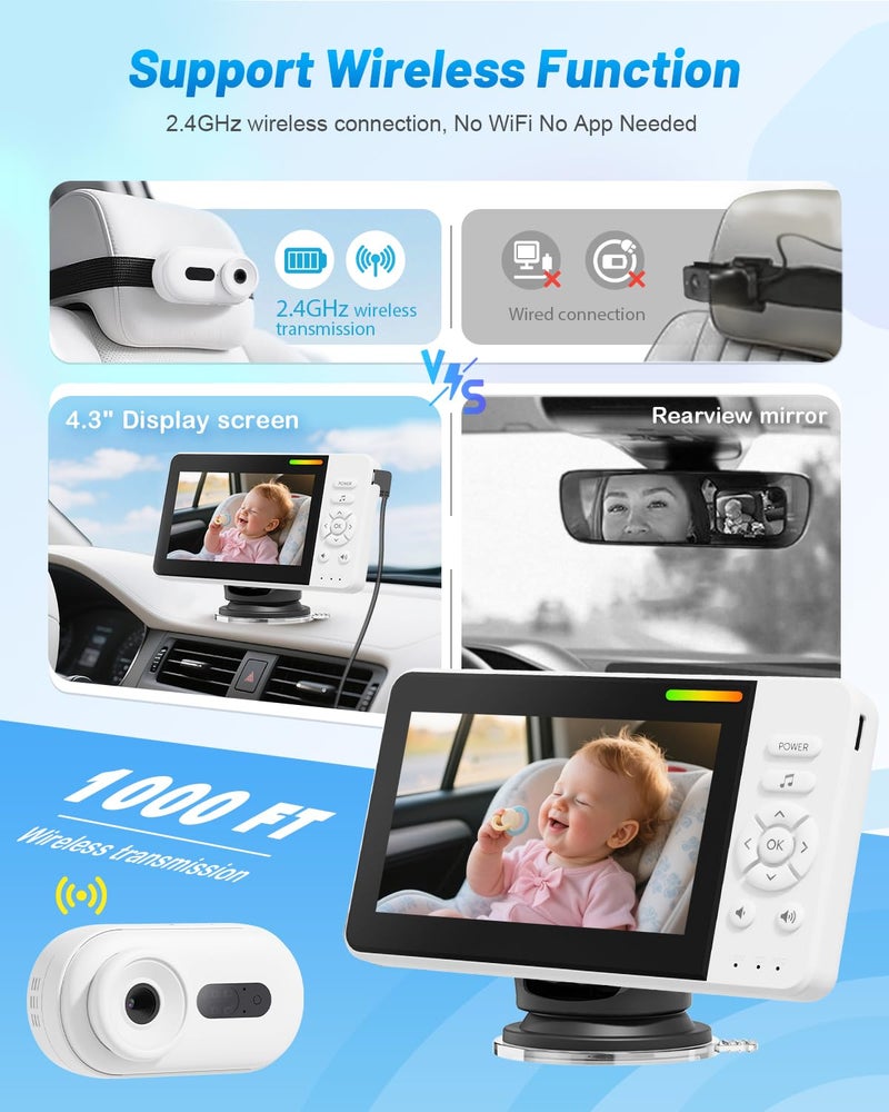 TinyShield Wireless Baby Car Camera for Newborn Essentials with Auto Night Vision, HD 1080P Car Baby Monitor with 4X Zoom, Easy Install 360Â° Rotatable Rear Facing Carseat Mirrors - Image 3
