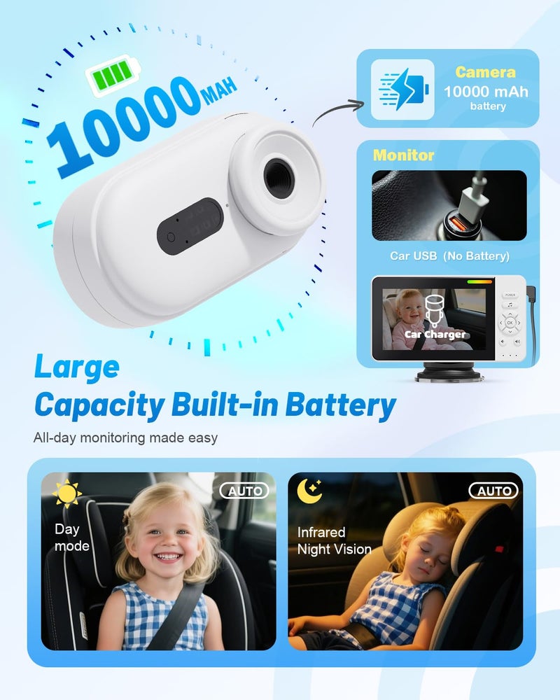 TinyShield Wireless Baby Car Camera for Newborn Essentials with Auto Night Vision, HD 1080P Car Baby Monitor with 4X Zoom, Easy Install 360Â° Rotatable Rear Facing Carseat Mirrors - Image 4
