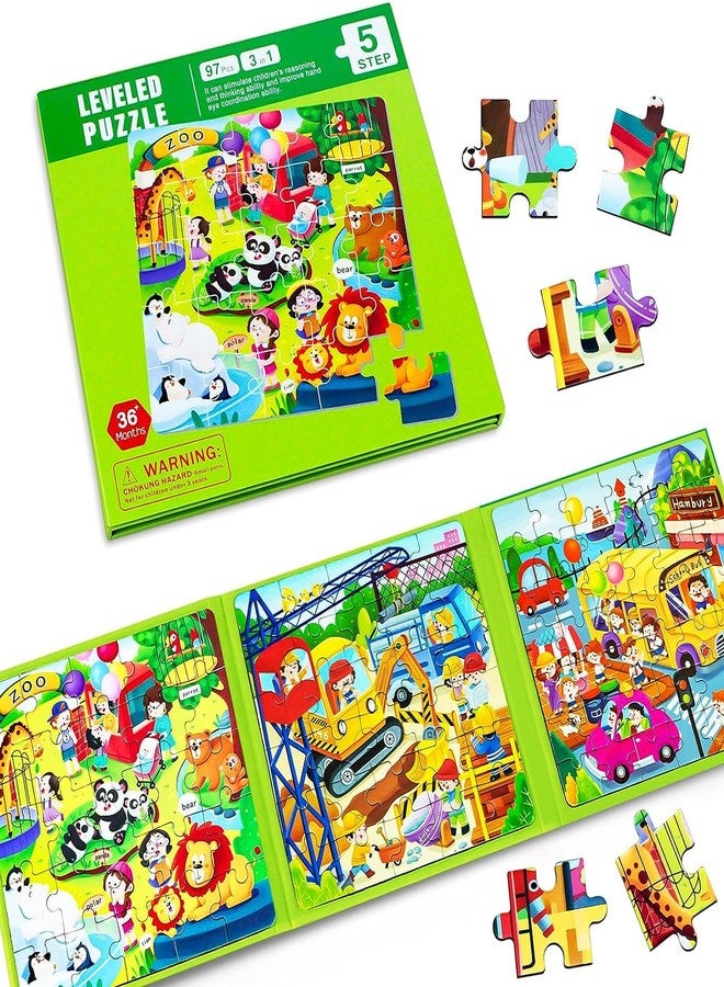 MUMMAMIA 3 in 1 Magnetic Puzzles Book for Kids Ages 3-5, 97 Pieces Jigsaw Puzzle Book Road Trip for Toddlers 3-8 Aged Boys and Girls (Zoo) - Image 1