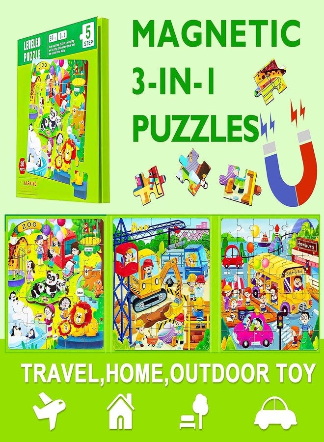 MUMMAMIA 3 in 1 Magnetic Puzzles Book for Kids Ages 3-5, 97 Pieces Jigsaw Puzzle Book Road Trip for Toddlers 3-8 Aged Boys and Girls (Zoo) - Image 4