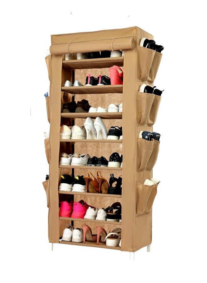 TTTP The Professionals Choice Shoe Rack W/Fabric Cover,8 Shelves & 8 Pockets On Each Side 61x30x144cm Beige Color  - Image 1