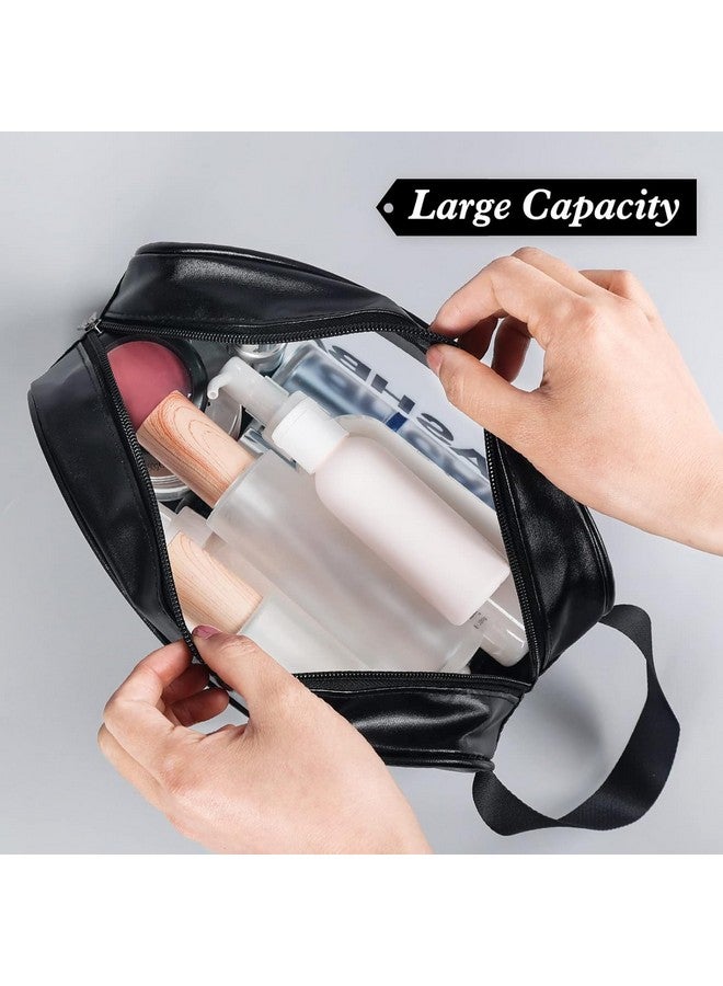MENOVAS 3Pcs Cosmetic Bags Vinyl Air Travel Toiletry Bags Bulk, Water Resistant PVC Packing Cubes with Zipper Closure & Carry Handle for Women Men, Make-up Brush Case (Black) - Image 5