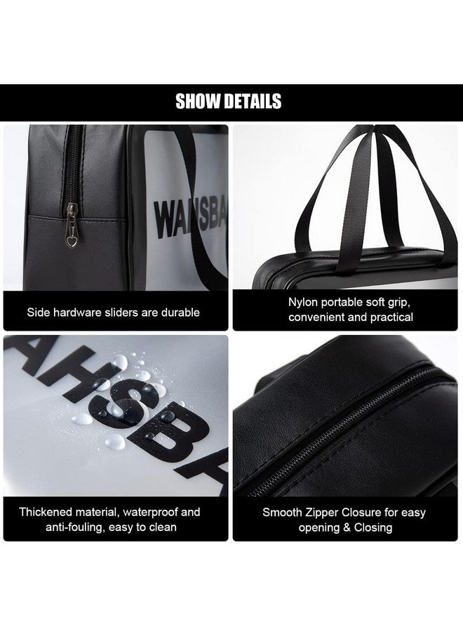 MENOVAS 3Pcs Cosmetic Bags Vinyl Air Travel Toiletry Bags Bulk, Water Resistant PVC Packing Cubes with Zipper Closure & Carry Handle for Women Men, Make-up Brush Case (Black) - Image 3