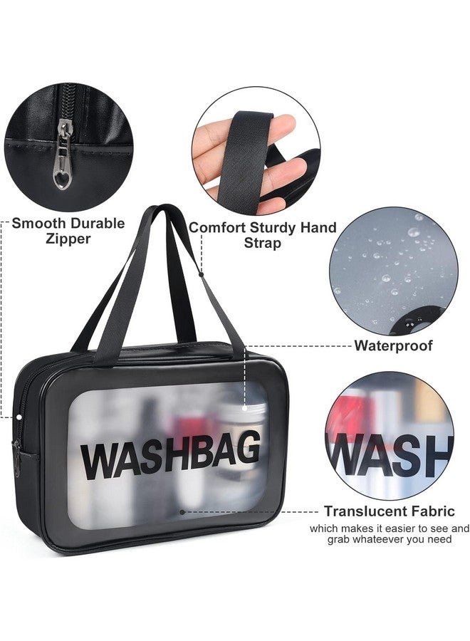 MENOVAS 3Pcs Cosmetic Bags Vinyl Air Travel Toiletry Bags Bulk, Water Resistant PVC Packing Cubes with Zipper Closure & Carry Handle for Women Men, Make-up Brush Case (Black) - Image 4