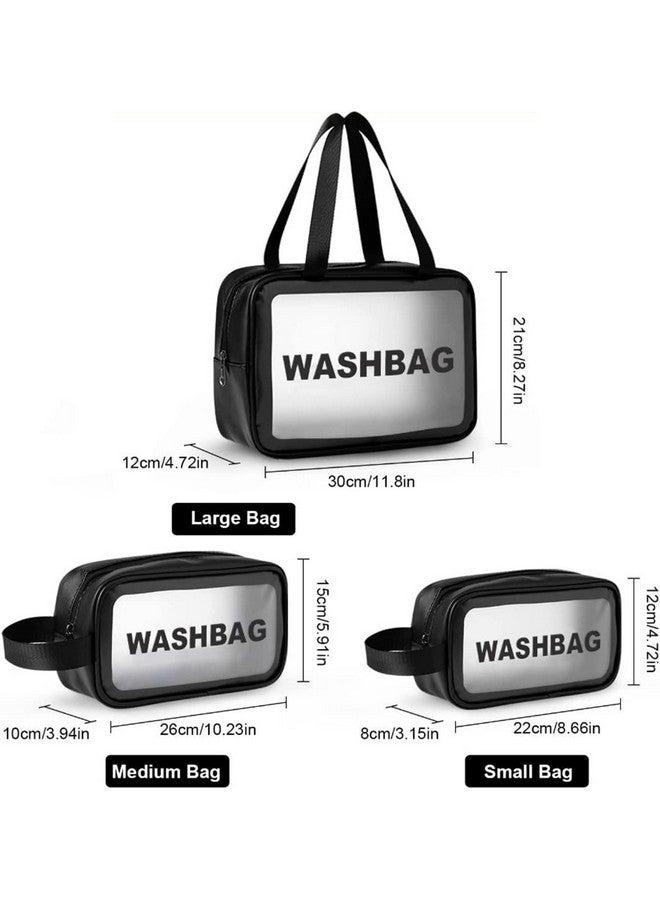 MENOVAS 3Pcs Cosmetic Bags Vinyl Air Travel Toiletry Bags Bulk, Water Resistant PVC Packing Cubes with Zipper Closure & Carry Handle for Women Men, Make-up Brush Case (Black) - Image 2