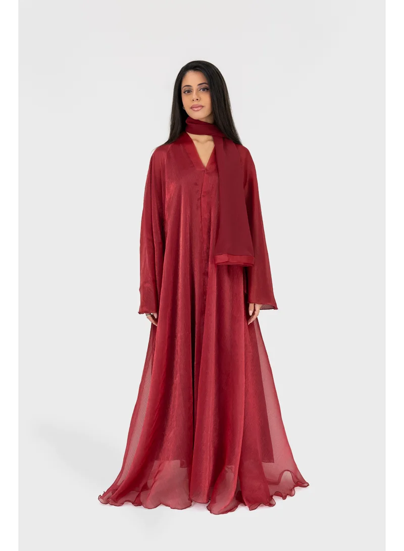 اوفيليا عباية لونا للنساء – عباية أنيقة محتشمة باللون الأحمر القاني بأكمام طويلة