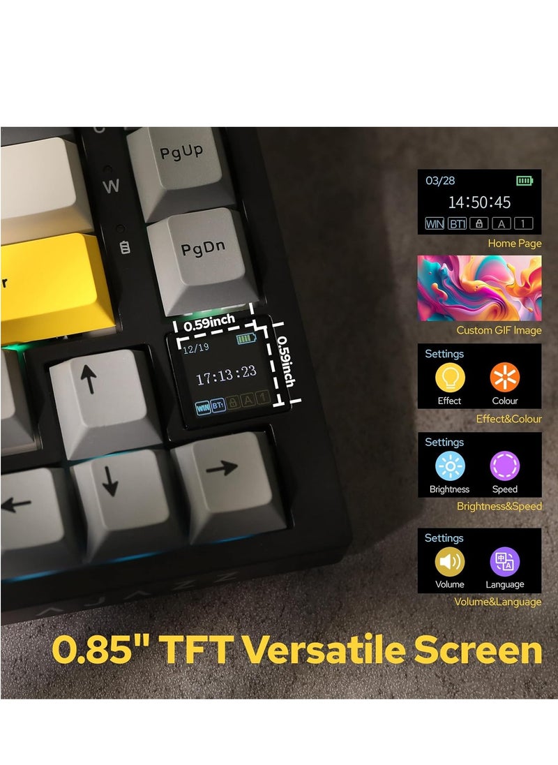 AK820 Pro Gaming Keyboard,75% Gasket-mounted Mechanical Gaming Keyboard with TFT Screen Smart Display, RGB Light,3 Modes(Bluetooth 5.1/2.4G Wireless & Type-C Wired), Sound Dampening Foams (BlackGrey, flying fish switch)