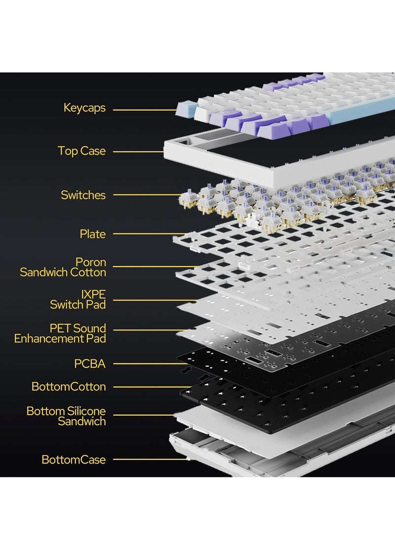 AK820 Pro Gaming Keyboard,75% Gasket-mounted Mechanical Gaming Keyboard with TFT Screen Smart Display, RGB Light,3 Modes(Bluetooth 5.1/2.4G Wireless & Type-C Wired), Sound Dampening Foams (BlackGrey, flying fish switch)