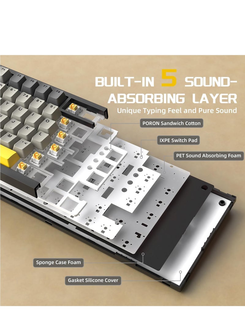 A-jazz AK820 Gaming Keyboard,75% Gasket-mounted Mechanical Gaming Keyboard with TFT Screen Smart Display, RGB Light,3 Modes(Bluetooth 5.1/2.4G Wireless & Type-C Wired), Sound Dampening Foams (Grey/White/Yellow, Moon Yellow switch) - Image 5