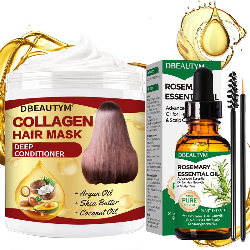 DBEAUTYM Collagen Hair Treatment Hair Mask & Rosemary Oil for Hair Growth,Deep Conditioner Hair Mask for Dry Damaged Hair,Hair Growth Oil for Hair Loss,Natural Hair Regrowth Treatment for Men and Women - Image 1