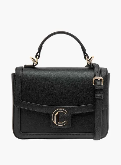 لو كونفورت Women Monogram Print Crossbody Bag with Flap Closure and Strap