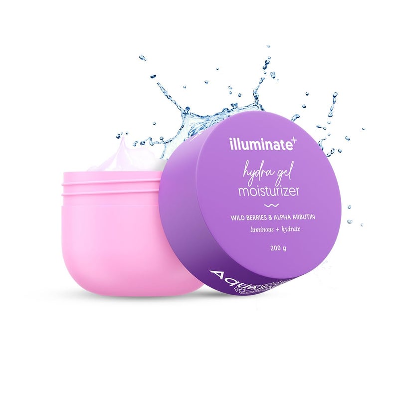 Aqualogica Aqualogica Illuminate Hydra Gel Moisturizer with Wild Berries Alpha Arbutin 24 Hour Intense Hydration WaterLike Gel Texture NonSticky Quick Absorbing for Luminous Skin 200 g - Image 1