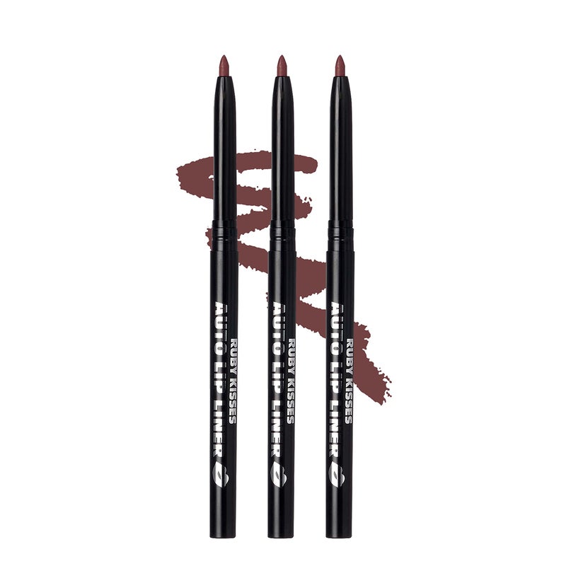 Ruby Kisses Auto Lip Liner Pencil Cocoa 3 Pack Long Lasting  NonFading Smooth Application NonFeathering with Rich Pigmented Color No Sharpener Needed Ideal for Full Lips Look