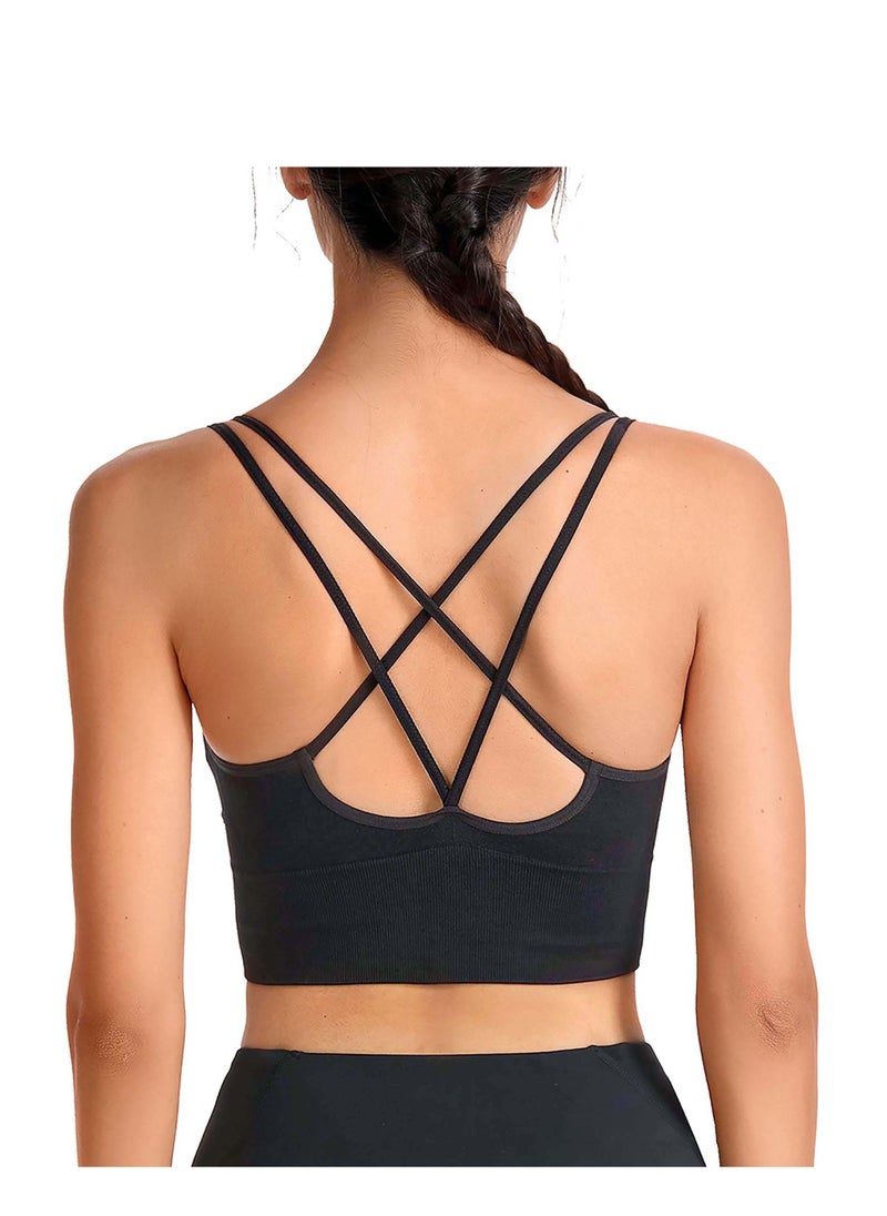 Y&D - Sport Bras, Yoga Bra Strappy Sports Bras for Women, Breathable Activewear Padded Criss Cross Cropped Removable Soft Pads Workout Fitness Low Impact(Black) - Image 1