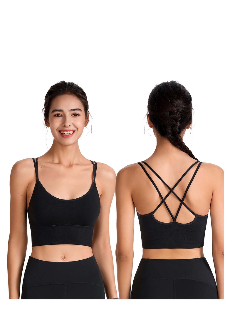 Y&D - Sport Bras, Yoga Bra Strappy Sports Bras for Women, Breathable Activewear Padded Criss Cross Cropped Removable Soft Pads Workout Fitness Low Impact(Black) - Image 1