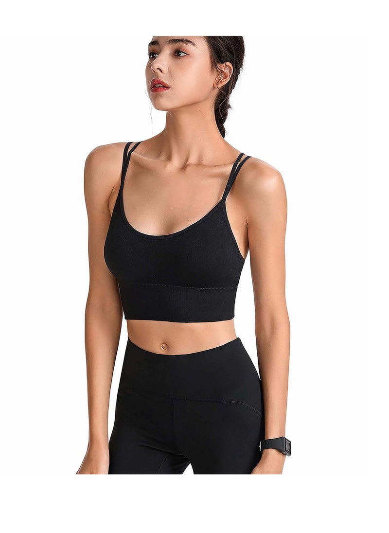 Y&D - Sport Bras, Yoga Bra Strappy Sports Bras for Women, Breathable Activewear Padded Criss Cross Cropped Removable Soft Pads Workout Fitness Low Impact(Black) - Image 1