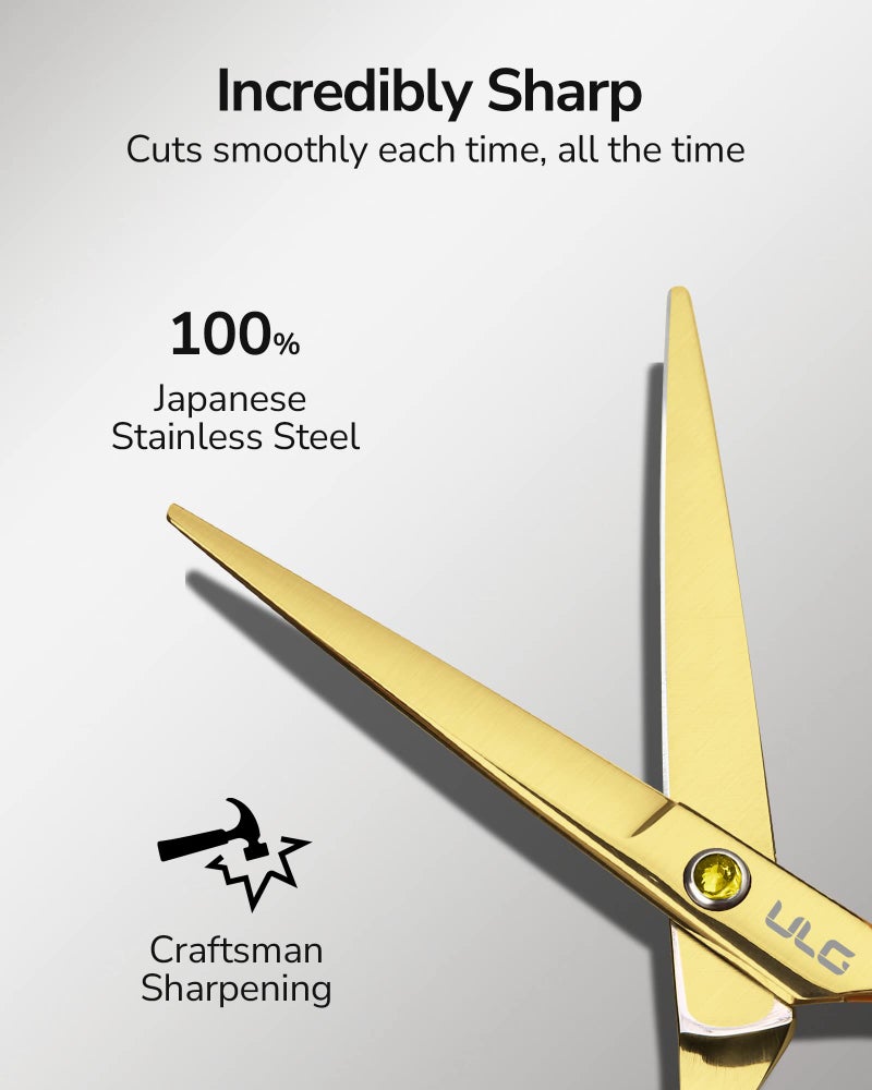 ULG Hair Cutting Scissors, ULG Hair Shears 6.5 inch Hairdressing Hair Scissor, Salon Razor Edge Hair Cutting Shears, Japanese Stainless Steel Haircut Scissors with Detachable Finger Gold - Image 3