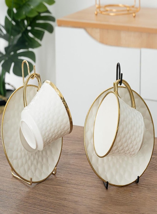 GSHLLO 2 Pcs Cup Saucer Holders Tea Cup Display Stand Metal Cup Plate Stand Rack Afternoon Tea Cup Rack Coffee Mug Organizer for Plate Teapot Tableware Display - Image 4
