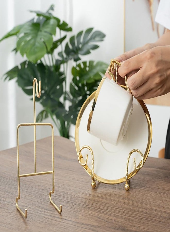 GSHLLO 2 Pcs Cup Saucer Holders Tea Cup Display Stand Metal Cup Plate Stand Rack Afternoon Tea Cup Rack Coffee Mug Organizer for Plate Teapot Tableware Display - Image 5