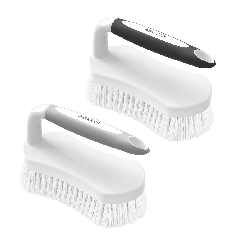 Amazer Scrub Brush for Cleaning Comfort Grip Bathtub Scrubber Stiff Bristles with Handle Heavy Duty Shower Cleaner Brush for Tub Carpet Floor Sink Outdoor  Pack of 2 BlackGrey