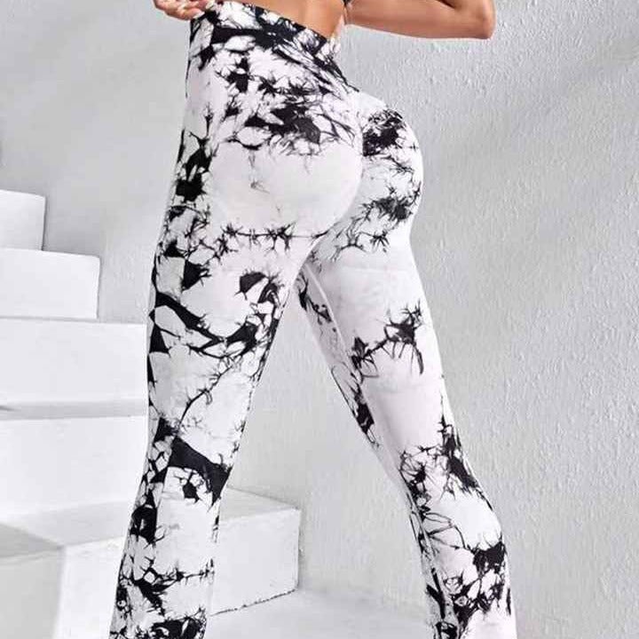 Tie-Dye Horn Yoga Pants Peach Hip Wide Leg Fitness Pants Sports Pants - Image 4