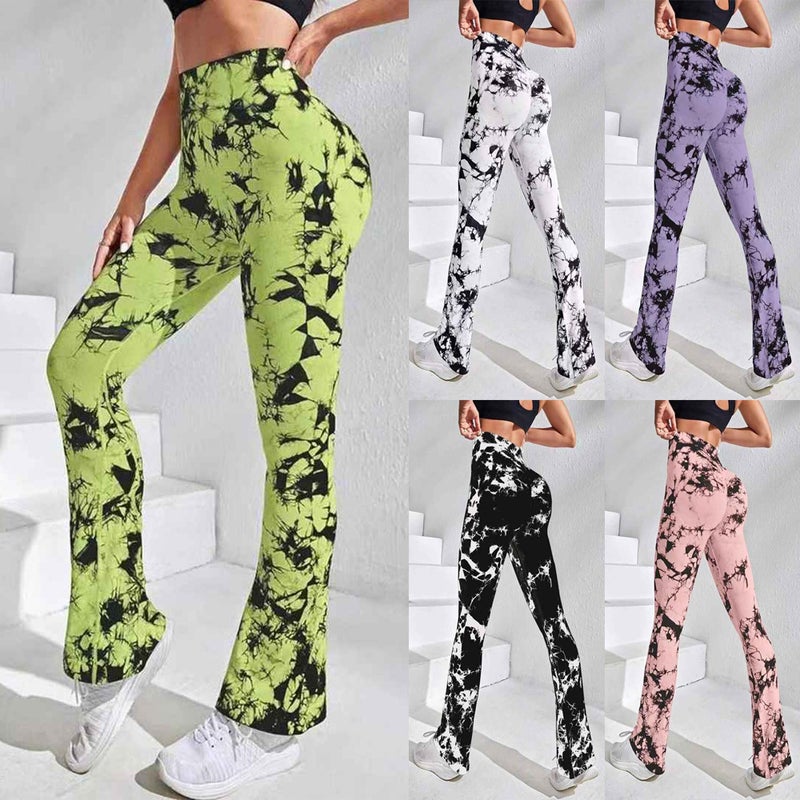 Tie-Dye Horn Yoga Pants Peach Hip Wide Leg Fitness Pants Sports Pants - Image 2