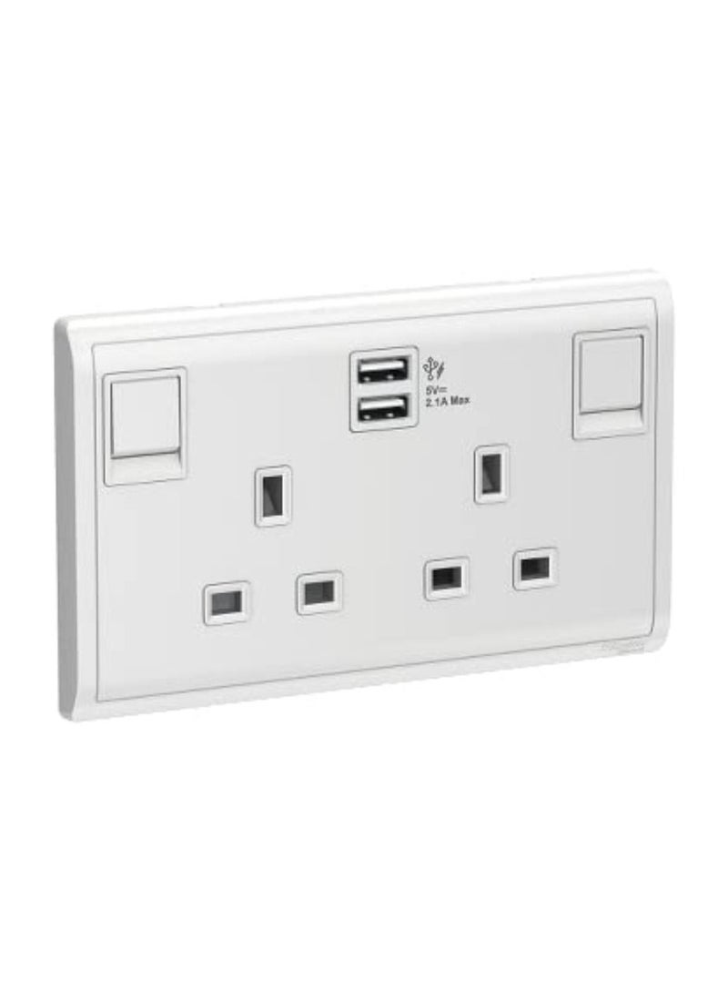 Schneider Electric Schneider Electric Pieno - 13A Twin Gang Switched Socket with 2.1A USB, White (Model Number - E82T25USB_WE_G12) 
