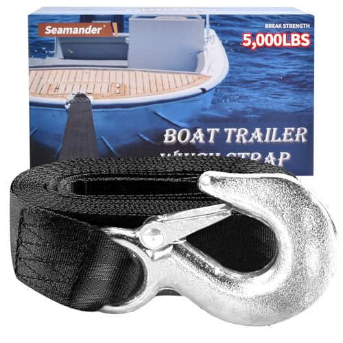 Seamander Boat Winch Strap 2" x 20' with Safety Hook 5000-Pound Break Strength Polyester Material Used for Towing Vehicles, Boats and Jet Skis | Lifetime Replacement - Image 1