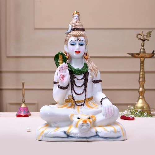 CraftVatika Shiva Statue for Home Decor Big, Shiv Shankar Idol Murti for Puja Temple Mandir, Shiv Shambhu Marble Dust Murti (11.5 Inch Height), Multicolor - Image 1