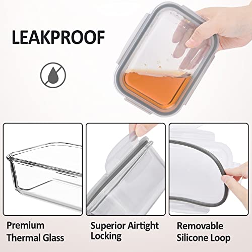 ROSOS Glass Food Storage Containers with Lids Airtight 6 Pack, Glass Storage Containers with Lids for Food, Not Easy Broken & Leak Proof, Oven/Dishwasher Safe, Grey - Image 3