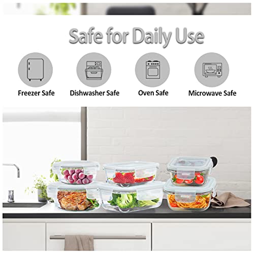 ROSOS Glass Food Storage Containers with Lids Airtight 6 Pack, Glass Storage Containers with Lids for Food, Not Easy Broken & Leak Proof, Oven/Dishwasher Safe, Grey - Image 5