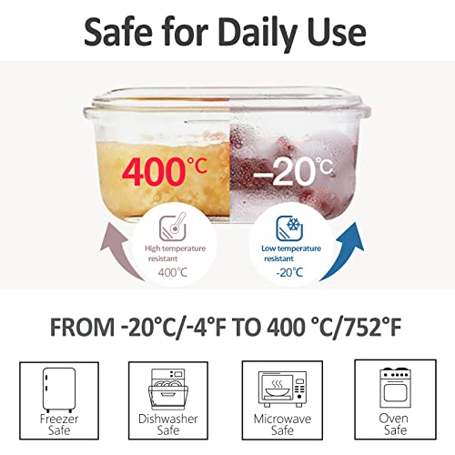 ROSOS Glass Food Storage Containers with Lids Airtight 6 Pack, Glass Storage Containers with Lids for Food, Not Easy Broken & Leak Proof, Oven/Dishwasher Safe, Grey - Image 4