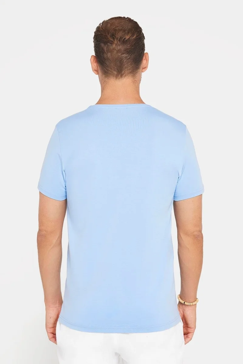تودورس Men's Slim Fit Slim Cut Cotton Soft Texture Flexible Fabric Plain Basic Blue Crew Neck T-Shirt