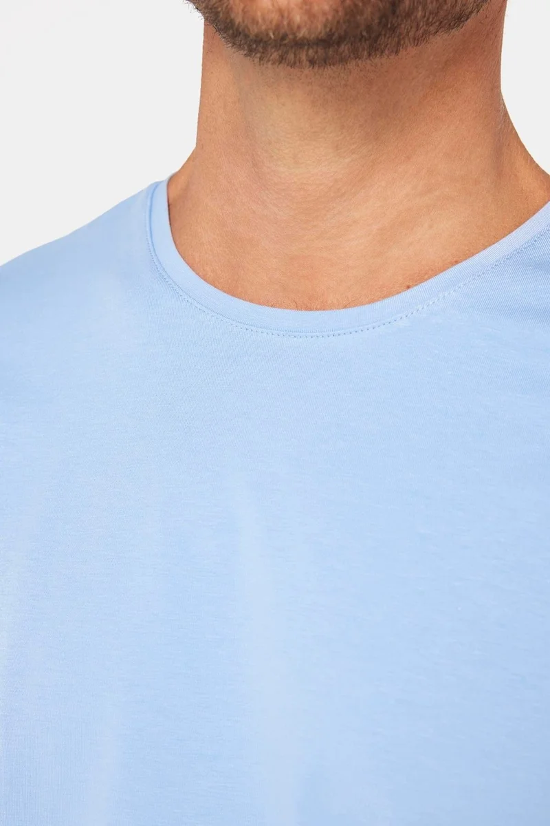 تودورس Men's Slim Fit Slim Cut Cotton Soft Texture Flexible Fabric Plain Basic Blue Crew Neck T-Shirt