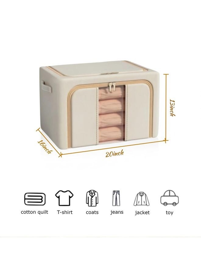 هومستر 2 قطعة مجموعة 66L صندوق تخزين ملابس أكسفورد، مع إطار معدني قابل للطي والتجميع وويندوز شفاف، مناسب لتخزين الملابس، البطانيات، أغطية السرير. - Image 2