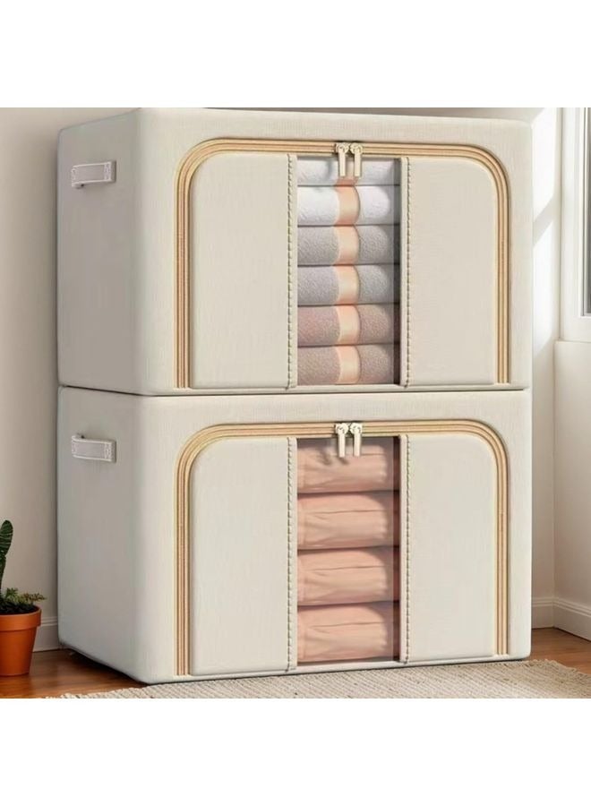 هومستر 2 قطعة مجموعة 66L صندوق تخزين ملابس أكسفورد، مع إطار معدني قابل للطي والتجميع وويندوز شفاف، مناسب لتخزين الملابس، البطانيات، أغطية السرير. - Image 3