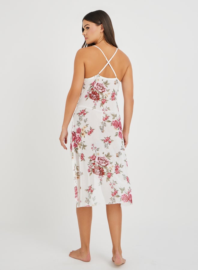 Styli All-Over Floral Print Cowl Neck Slip Dress with High Slit - Image 4