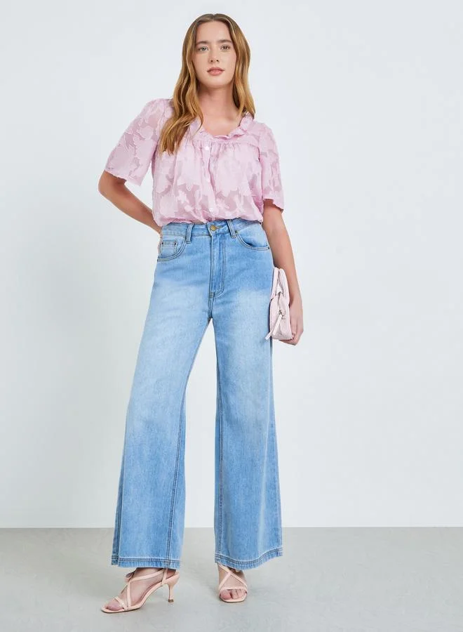 Take Two Purple Burnout V Neck Button Front Top